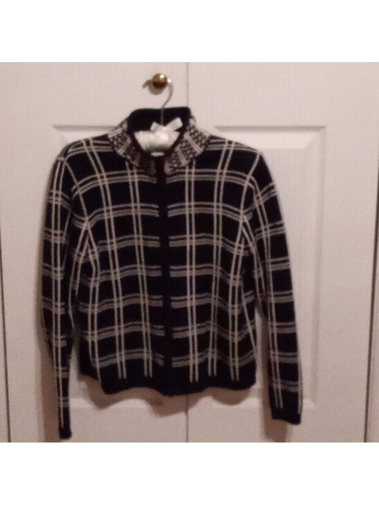 Talbots Sweaters - Talbots Petites Vintage Windowpane Check Cotton Zip Front Cardigan